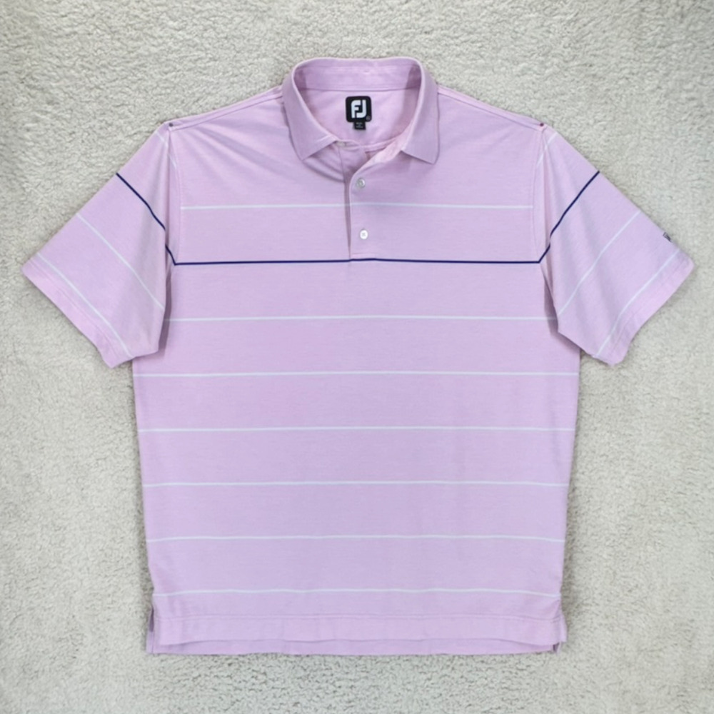 Footjoy FJ Collared Polo Golf Shirt XL Pink Striped Short Sleeve Travel Casual